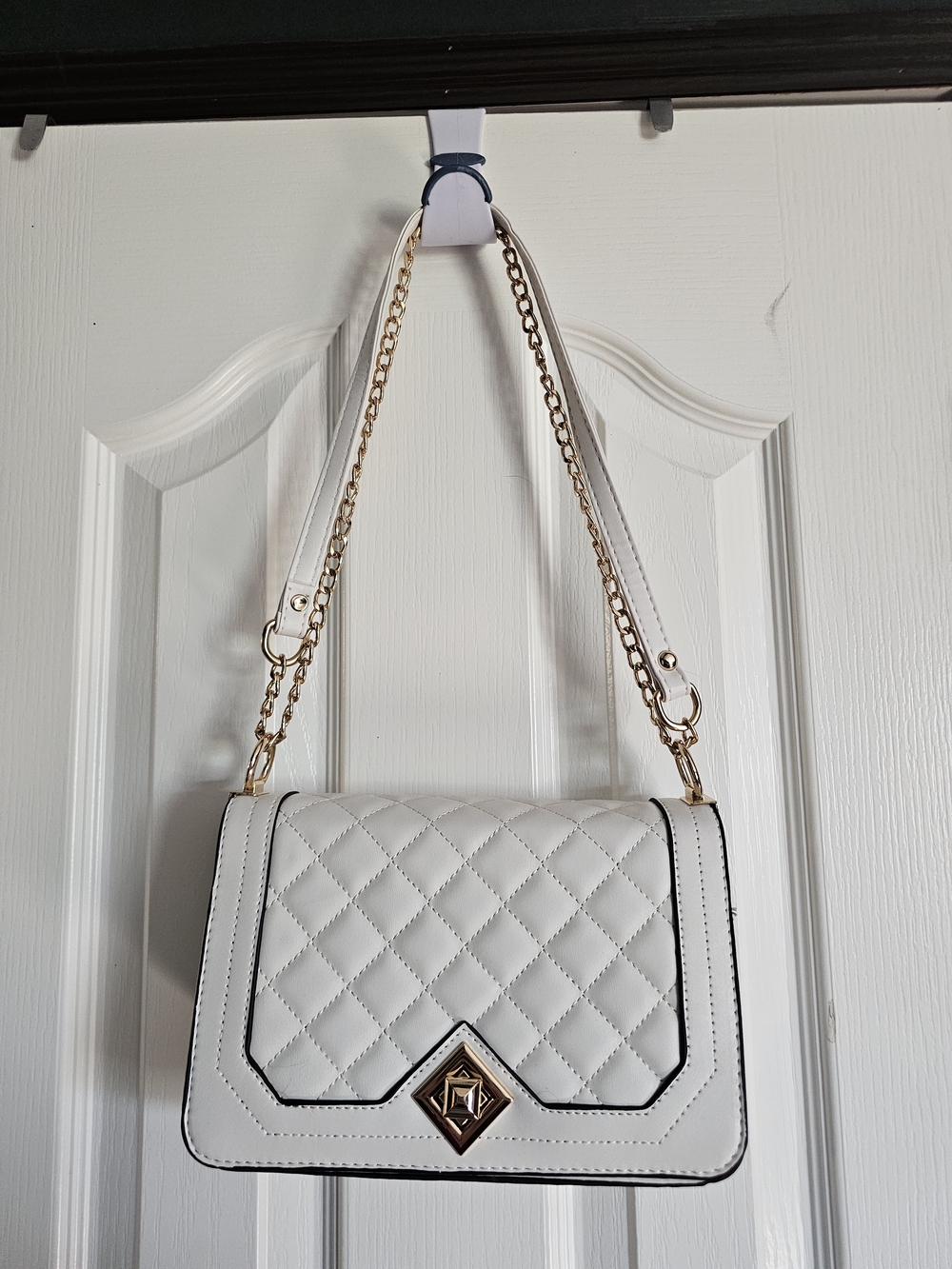 White Quilted Chain-Strap Shoulder Bag